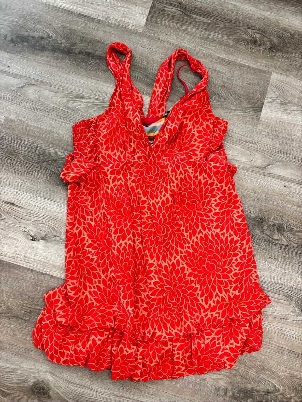 Nanette Lepore 100% silk red floral ruffle dress size 8 Red Floral Sundress